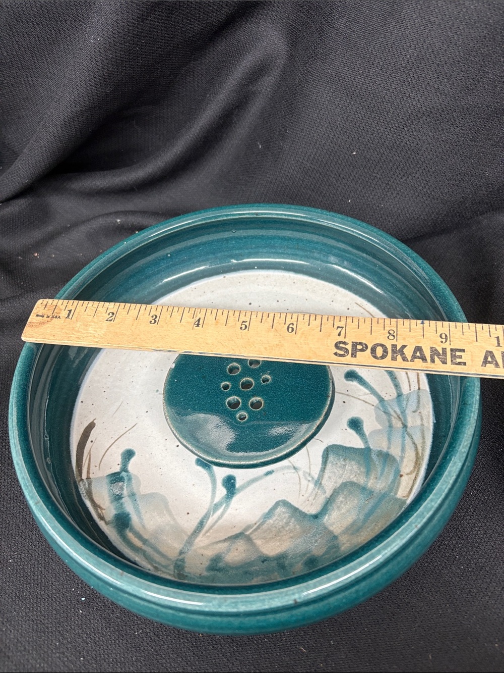 Handcrafted Teal Ceramic ikebana bowl vase - Picture 4 of 5